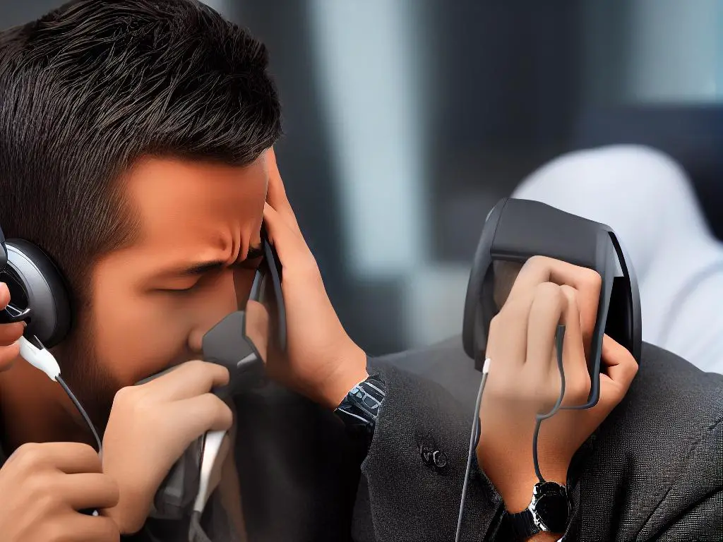 A person on the phone reacting to a sudden crisis