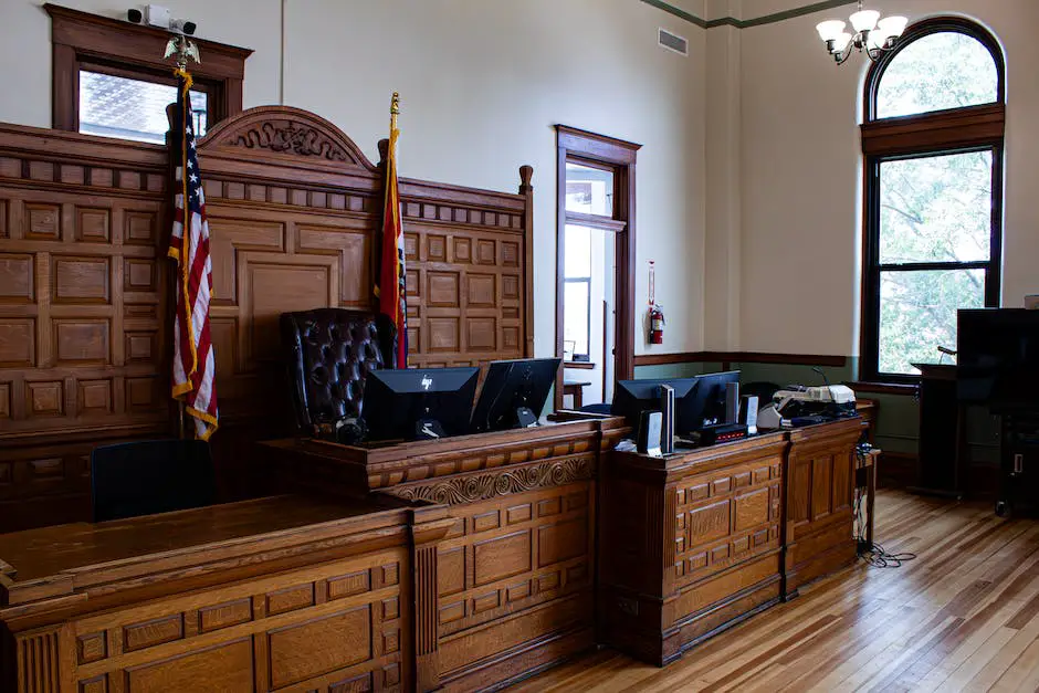 Illustration depicting a courtroom scene with a judge, jury, and defendant for understanding the implications of evading jury duty.