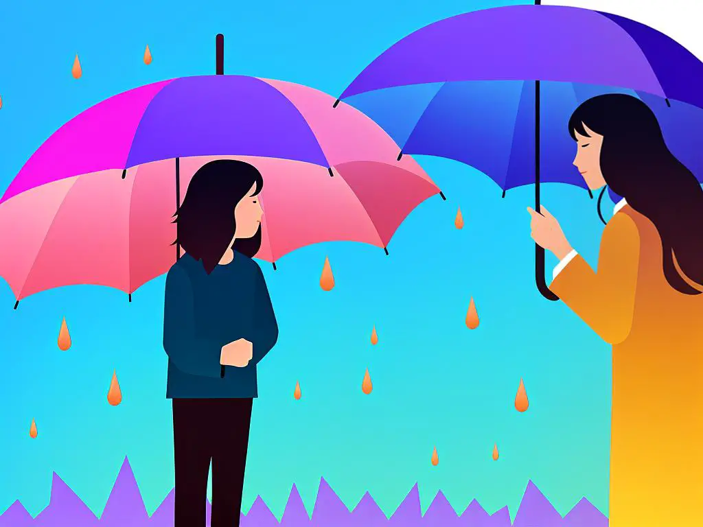 Illustration of a person standing under an umbrella while rain falls around them, representing the topic of understanding weather-related excuses.