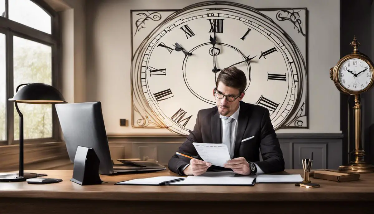 Image depicting a person following a strict routine by checking off a to-do list and having a clock in the background.