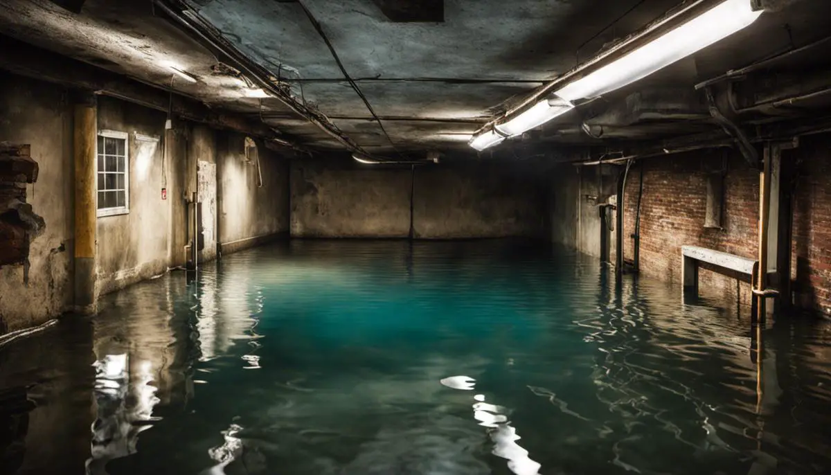 Image of a flooded basement with standing water, representing the topic of the text.