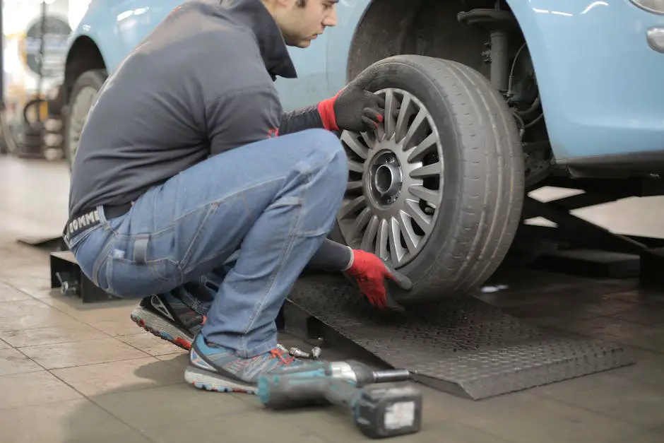 A person changing a flat tire on a car