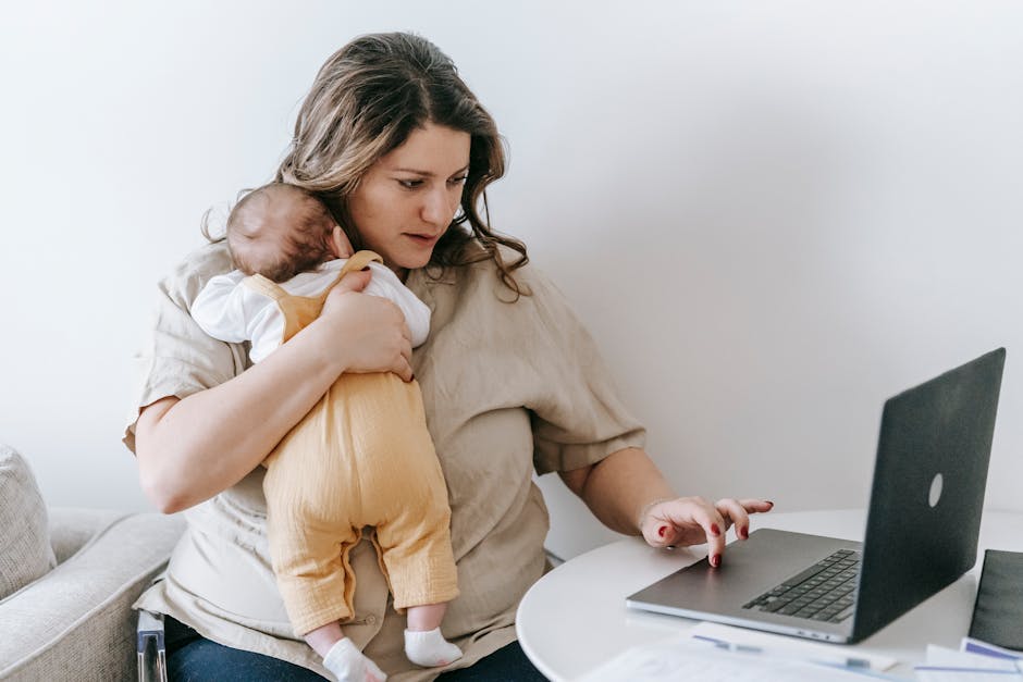 A parent working from home to balance work and parenting