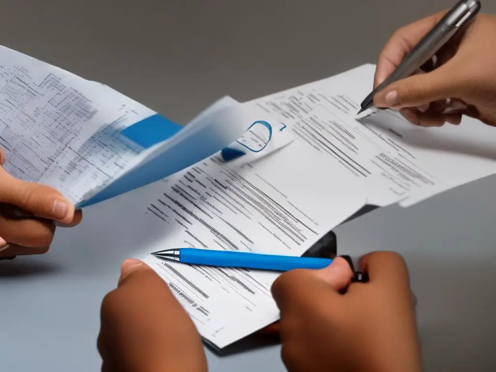 Image depicting a person holding a jury duty summons and a pen, symbolizing the process of applying for an excusal from jury duty.