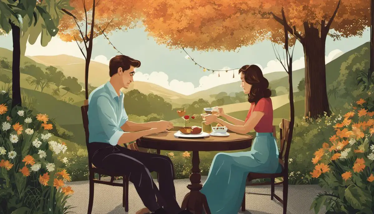 Illustration showing a person gently declining a date invitation while maintaining a friendly relationship.
