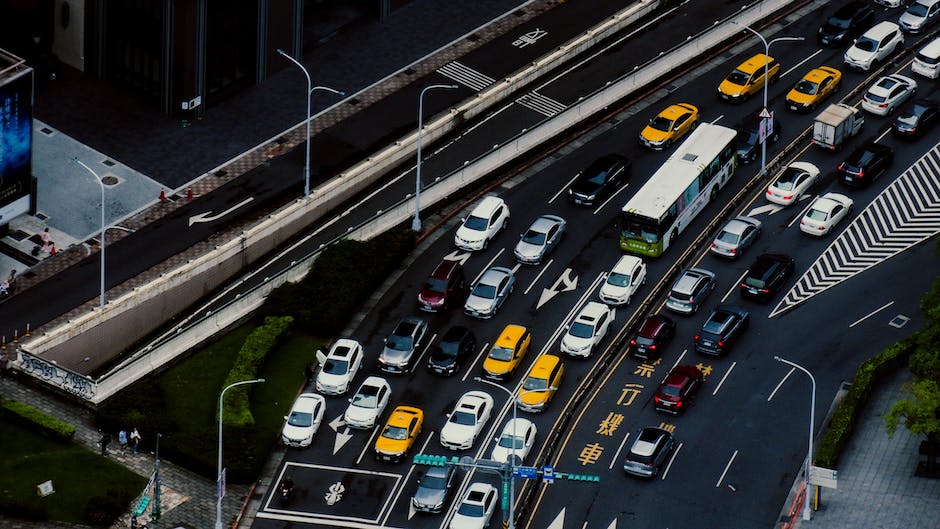 Cars stuck in a traffic jam during rush hour